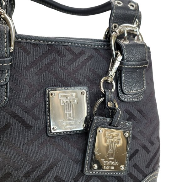 Tignanello Logo Black Purse Handbag Shoulder Bag Silver Hardware PD038 - Picture 15 of 16